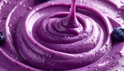 滑らかなブルーベリースムージーやミルクチョコレートの液体の波紋のクローズアップ