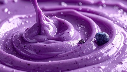 滑らかなブルーベリースムージーやミルクチョコレートの液体の波紋のクローズアップ