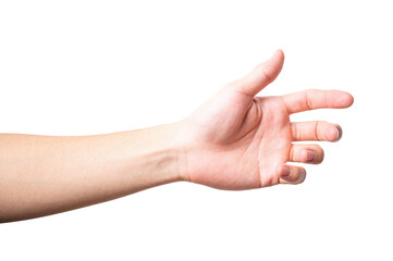 isolated of male hand holding something like a bottle or can with a clipping path.