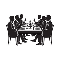 Obraz premium A formal dinner party with eight people seated around a long table