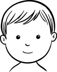 Adorable baby face with smiling expression in simple line art