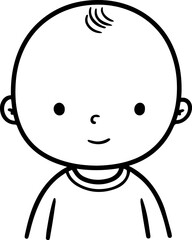 Adorable baby face with smiling expression in simple line art