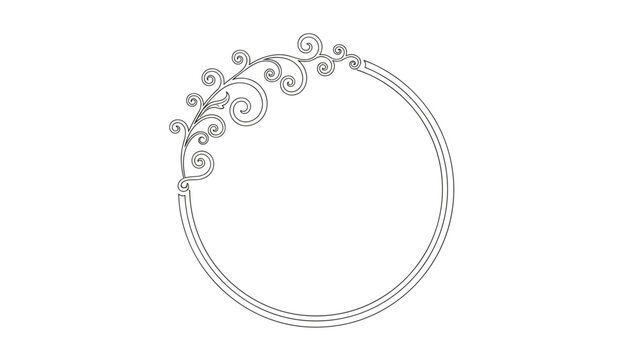Elegant circular frame features a delicate swirling vine and leaf motif on the upper left side perfect for invitations and branding.
