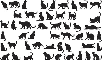 Cat silhouette vector collection set, black feline poses isolated on white background for pet design illustration and logo © Hey World