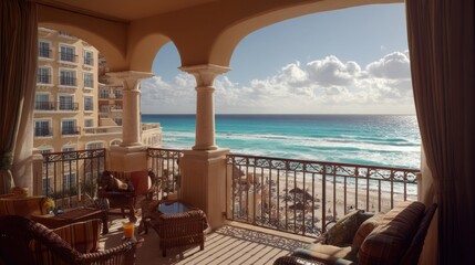 Coastal Balcony View with Ocean Waves and Scenic Overlook in a Tropical Setting