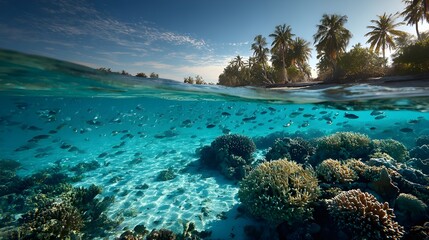 Obraz premium Underwater Lagoon View Coral Gardens Tropical Fish Serenity Marine Life Snorkeling Adventure Photo Wallpaper HD