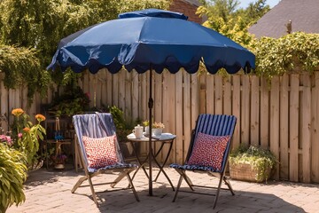 Obraz premium Navy Blue Two-Person Backyard Sunshade Canopy, Comfortable Patio Shade for Relaxing Picnics and Gatherings Summer