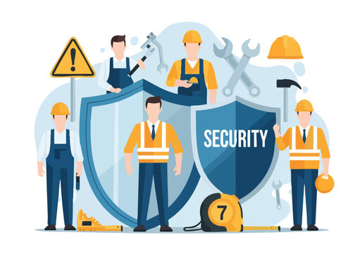 Security Team Protecting With Shields and Tools.