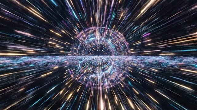 Hyper-Speed Data Vortex with Glowing Core and Radial Light Streaks.