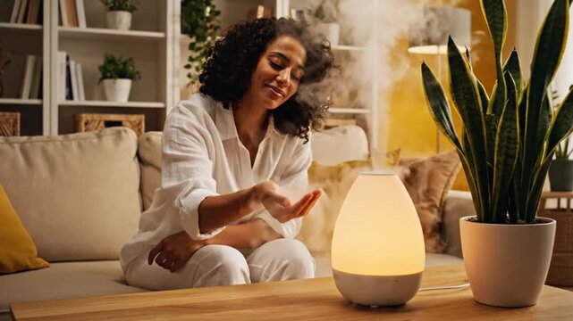 Woman with essential oil diffuser.