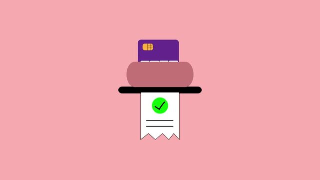 credit card with digital receipt confirmation ui animation for online payment checkout ecommerce mobile app and web interface.