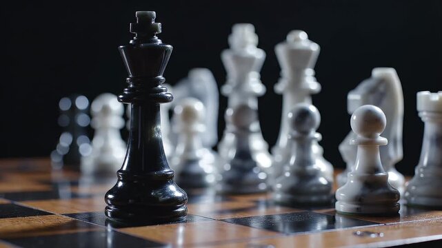 Chess Game Strategy on Chess Board with Black King