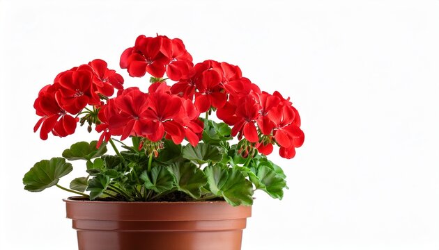 red geranium plant in pot on a white background