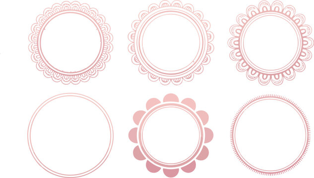 Set of lace decorative frames on transparent background elegant rose gold