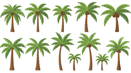 Collection of Diverse Palm Trees Vector Illustration, Tropical Flora Graphic, Summer Vacation and Resort Design Element