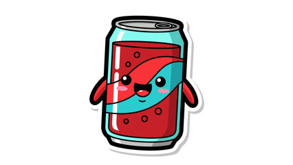Obraz premium Cute Kawaii Soda Can Character Vector Illustration with Wavy Design, Adorable Beverage Mascot for Refreshment and Fun Branding