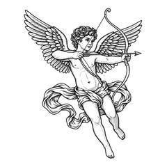 Cupid Angel with Bow and Arrow, Drawing, Love Symbol, Mythology, Romance