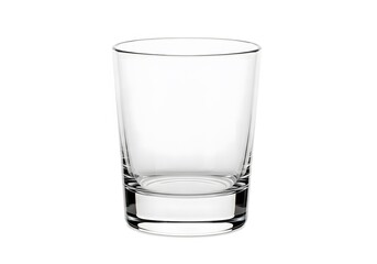 A clear glass tumbler on a white background