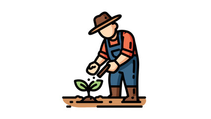 Farmer Watering a Sprout Vector Illustration, Flat Design Style, Agriculture and Gardening Concept for Eco-Friendly Projects