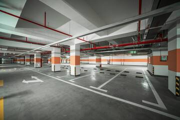 Spacious and Modern Underground Parking Structure with Unique Design Elements