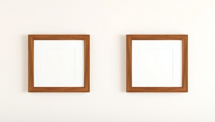 Pair of square wooden frames on wall