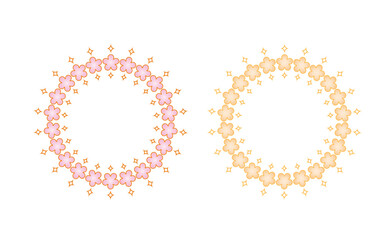 ピンクとオレンジのグラデーション花の円形フレーム、背景、アクセント。