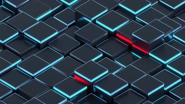 Futuristic Glowing Tiled Grid of Metallic Cubes.