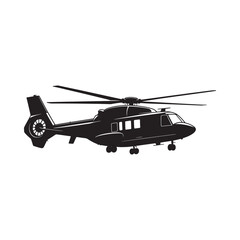Fototapeta premium Silhouette of a modern helicopter in flight side view black and white