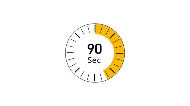 90 second countdown timer animation. timer 90 sec countdown icon. motion graphic arrow Clock 90 second icon, Clock timer number on white background.