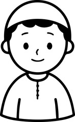 Obraz premium Smiling boy wearing traditional Muslim clothing and kufi cap