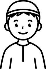 Obraz premium Smiling boy wearing traditional Muslim clothing and kufi cap