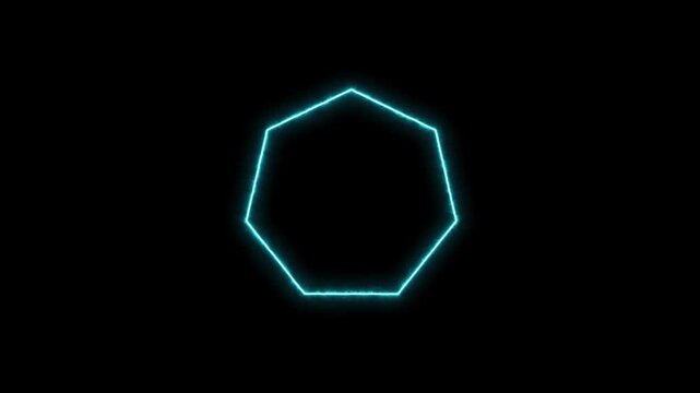 Neon glowing heptagon frame loop motion