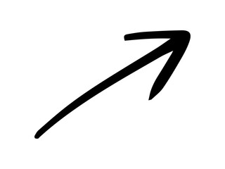 右斜め上に伸びる手書きの矢印　黒