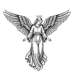 Angel with outstretched wings and halo, hand-drawn illustration