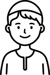 Obraz premium Smiling boy wearing traditional Muslim clothing and kufi cap