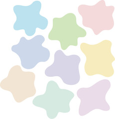 A set of soft objects. They are rounded. They have a gentle touch impression. They are pastel color.