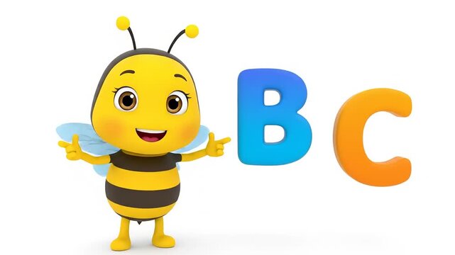 Cute bee showing letters, cartoon style, learning abc, preschool education, kids learning material, alphabet, child, education, graphic, design, cheerful