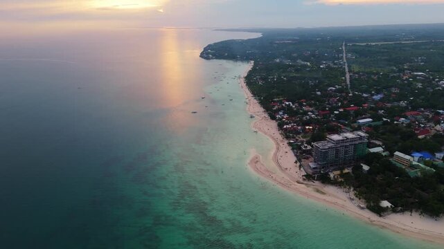 Bantayan Island, Philippines  Aerial Sunset over the Tropical Coastline