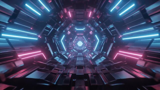 Futuristic Neon Tunnel Scene For Video Background.