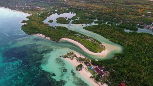 aerial sunset view of the island of Bantayan, Philippines 