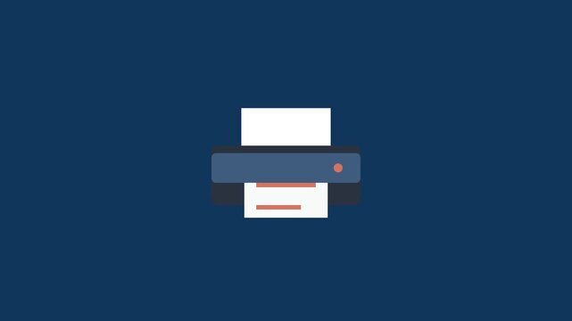 Printing document from an animated printer icon. 4K Video