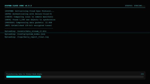 Cloud Sync Protocol &ndash; Data Synchronization Animation with Encrypted Upload for Tech Projects.
