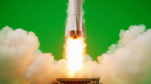 Rocket Launch on Green Screen Background &ndash; Powerful Spacecraft Liftoff Motion