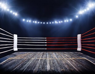 empty boxing ring with spotlights shining down