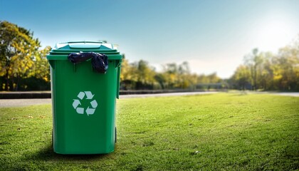 overfilled green recycling bin outdoors
