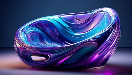 abstract fluid sculpted chair in vibrant blue and purple hues
