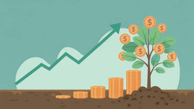 Business Growth Money Tree Animation &ndash; Increasing Revenue, Profit and Investment Success Concept 4K