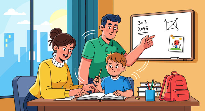 Family Helping Child with Homework Together 2.