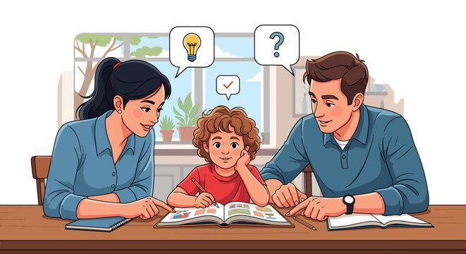 Family Helping Child with Homework Together 3.