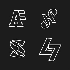 Set of Abstract Geometric Outline Logos Featuring Letters A, H, S, and Number 47